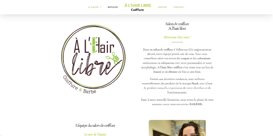 Création de site internet et référencement SEO pour A l'Hair Libre Coiffure par Sarthewebconsulting