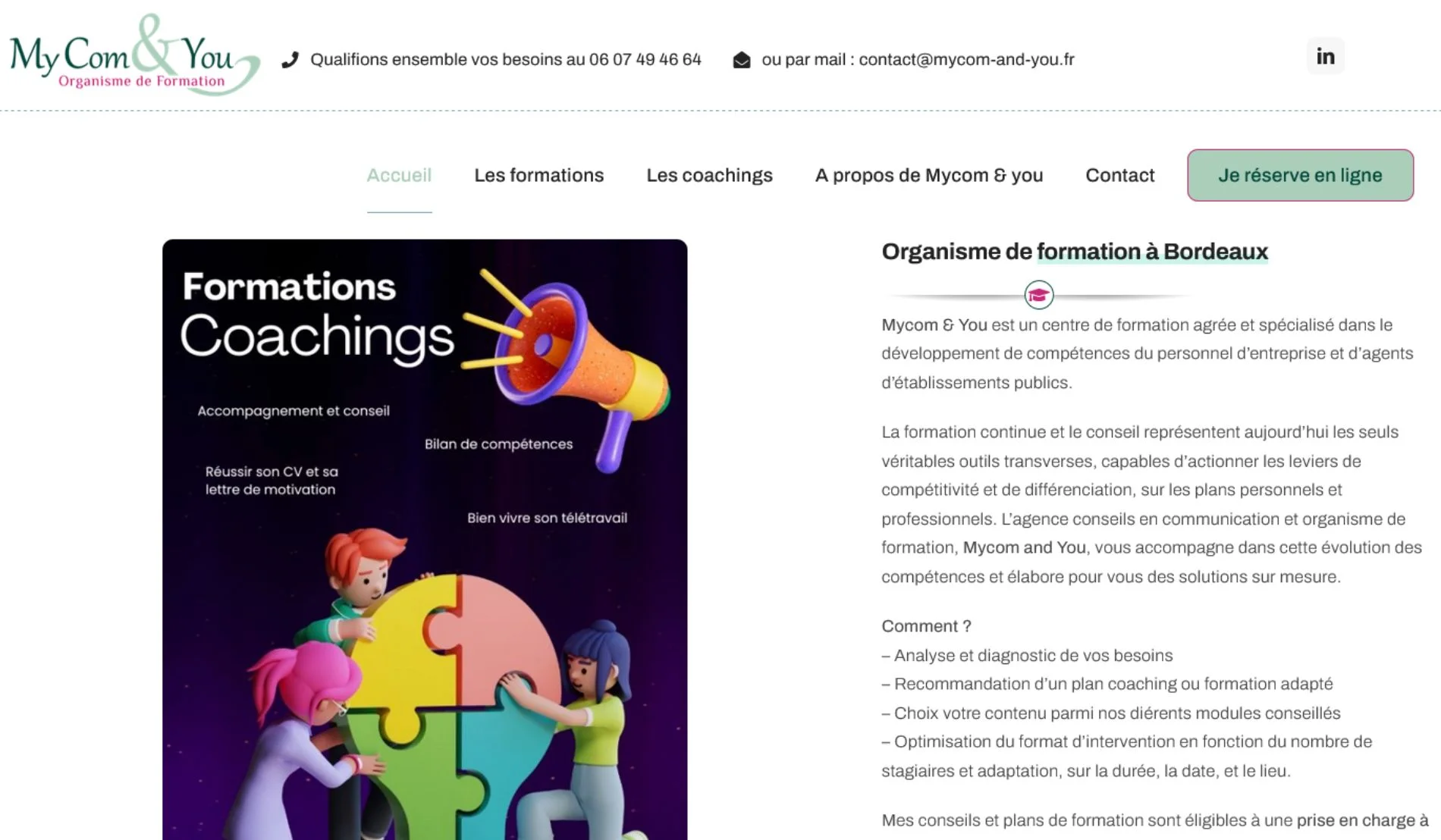 Création de site internet et référencement SEO pour Mycom & You – Formation Bordeaux par Sarthewebconsulting