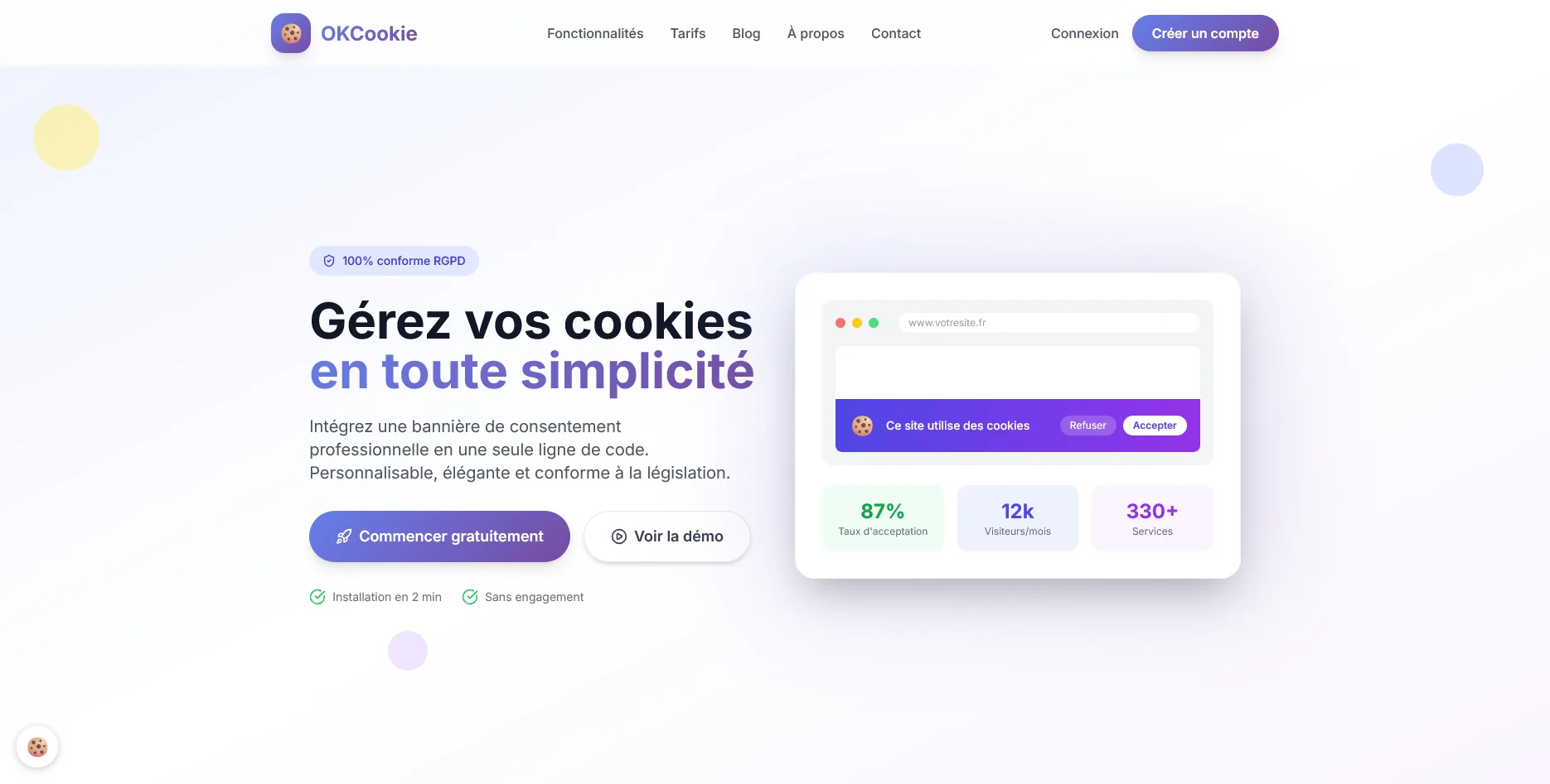 Création de site internet et référencement SEO pour OKCookie par Sarthewebconsulting
