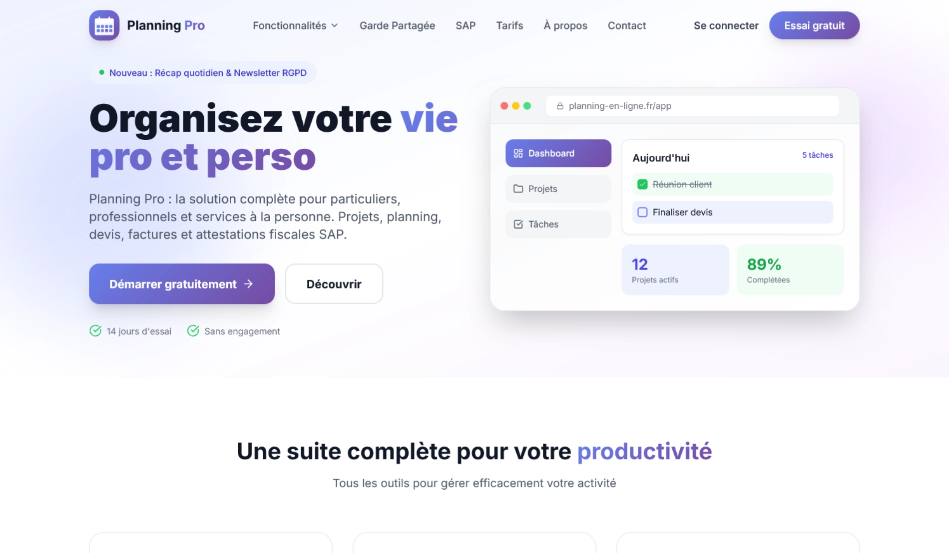 Planning pro - Solution complète pour particuliers et professionnels et Services à la personne